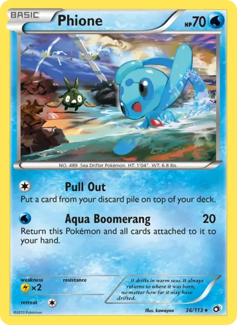Carte Pokémon Phione 036/113, extension Trésors Légendaires (sortie anglaise)