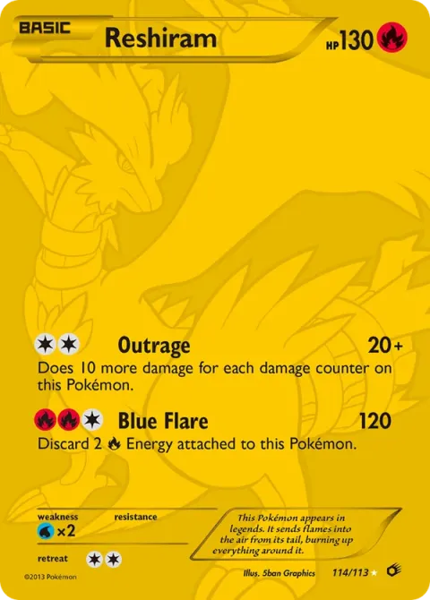 Carte Pokémon Reshiram 114/113, extension Trésors Légendaires (sortie anglaise)