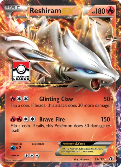 Carte Pokémon Reshiram-EX 029/113, extension Trésors Légendaires (sortie anglaise)