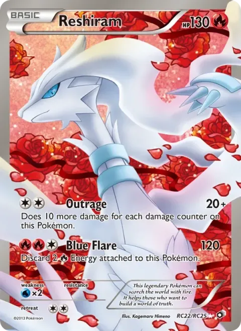 Carte Pokémon Reshiram RC22/RC25, extension Trésors Légendaires (sortie anglaise)