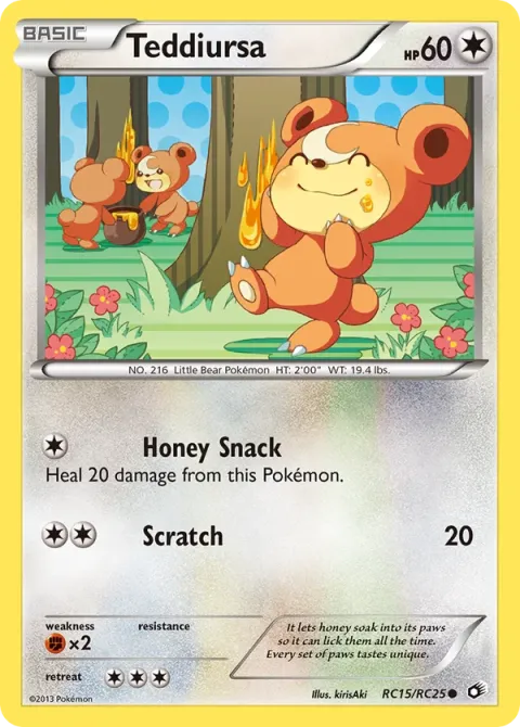 Carte Pokémon Teddiursa RC15/RC25, extension Trésors Légendaires (sortie anglaise)