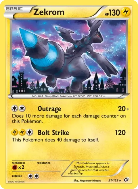 Carte Pokémon Zekrom 051/113, extension Trésors Légendaires (sortie anglaise)