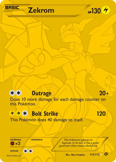 Carte Pokémon Zekrom 115/113, extension Trésors Légendaires (sortie anglaise)