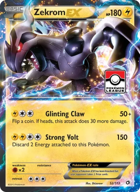 Carte Pokémon Zekrom-EX 052/113, extension Trésors Légendaires (sortie anglaise)