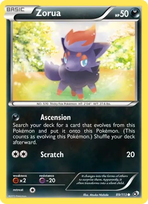 Carte Pokémon Zorua 089/113, extension Trésors Légendaires (sortie anglaise)