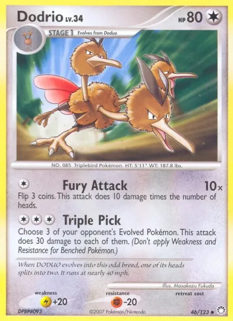 Carte Pokémon Dodrio 046/123, extension Trésors Mystérieux