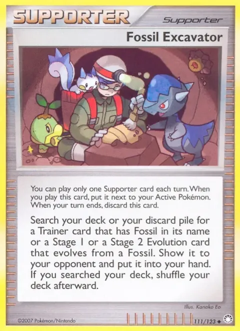 Carte Pokémon Excavateur de fossiles 111/123, extension Trésors Mystérieux