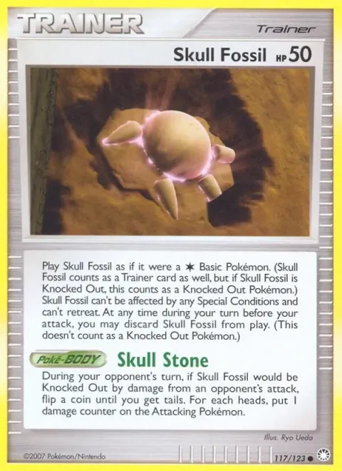 Carte Pokémon Fossile Crâne 117/123, extension Trésors Mystérieux