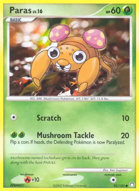Carte Pokémon Paras 092/123, extension Trésors Mystérieux