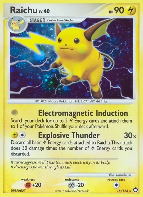 Carte Pokémon Raichu 015/123, extension Trésors Mystérieux