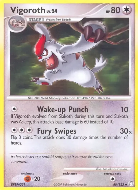 Carte Pokémon Vigoroth 068/123, extension Trésors Mystérieux