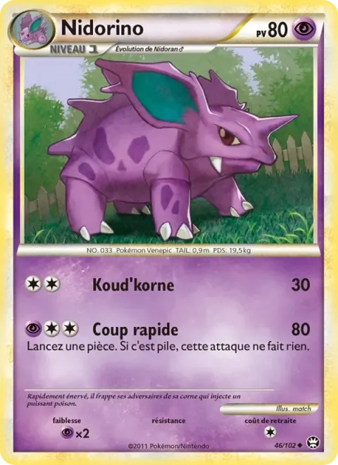 Carte Pokémon Nidorino 046/102, extension Triomphant