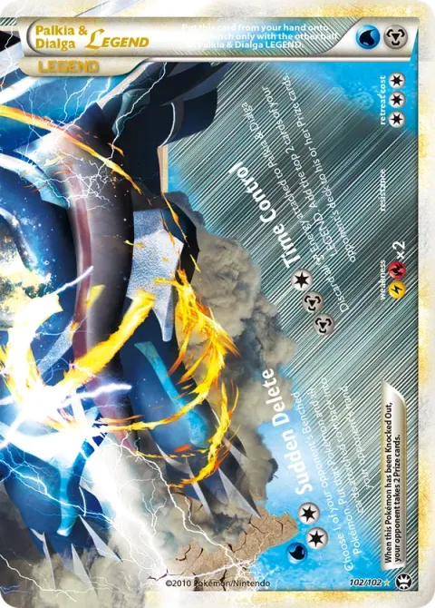 Carte Pokémon Palkia & Dialga LÉGENDE 102/102, extension Triomphant
