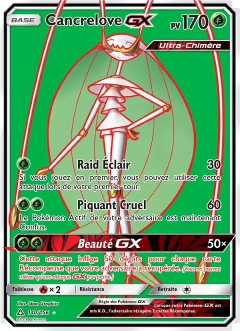 Carte Pokémon Cancrelove GX 140/156, extension Ultra-Prisme