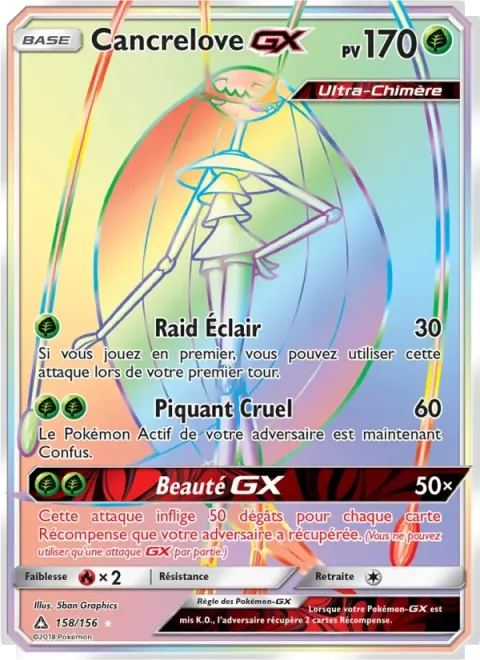 Carte Pokémon Cancrelove GX 158/156, extension Ultra-Prisme