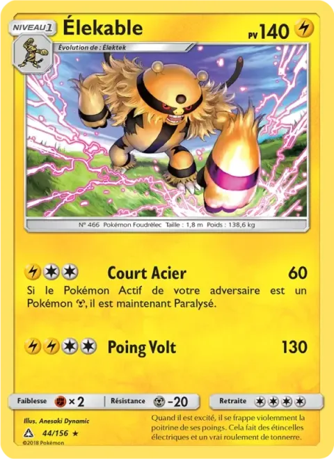 Carte Pokémon Élekable 044/156, extension Ultra-Prisme