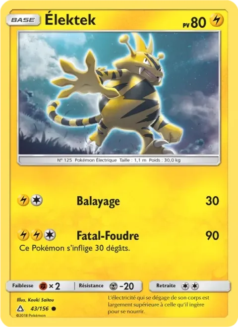 Carte Pokémon Élektek 043/156, extension Ultra-Prisme