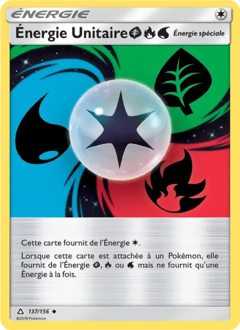 Carte Pokémon Énergie Unitaire Plante Feu Eau 137/156, extension Ultra-Prisme
