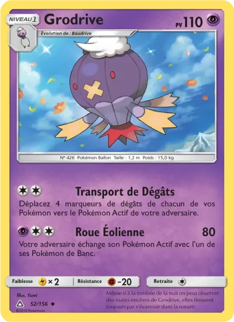 Carte Pokémon Grodrive 052/156, extension Ultra-Prisme