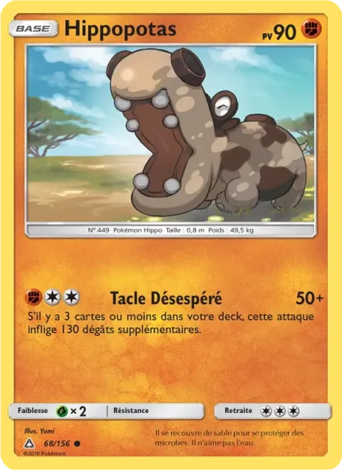 Carte Pokémon Hippopotas 068/156, extension Ultra-Prisme