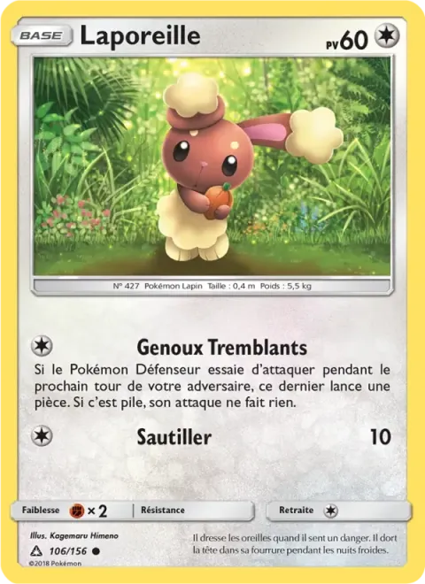 Carte Pokémon Laporeille 106/156, extension Ultra-Prisme