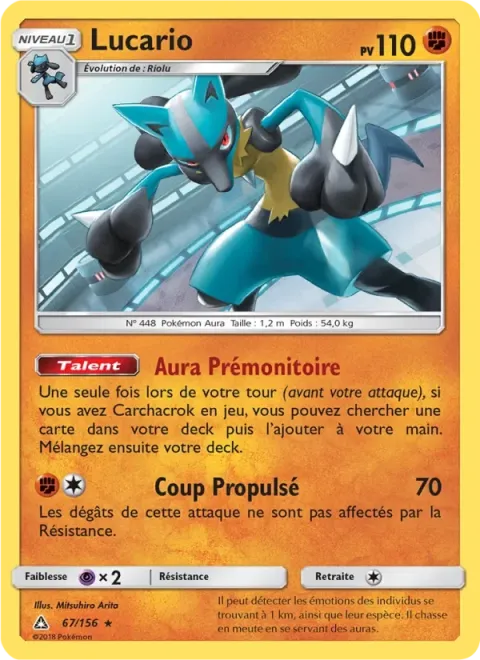 Carte Pokémon Lucario 067/156, extension Ultra-Prisme
