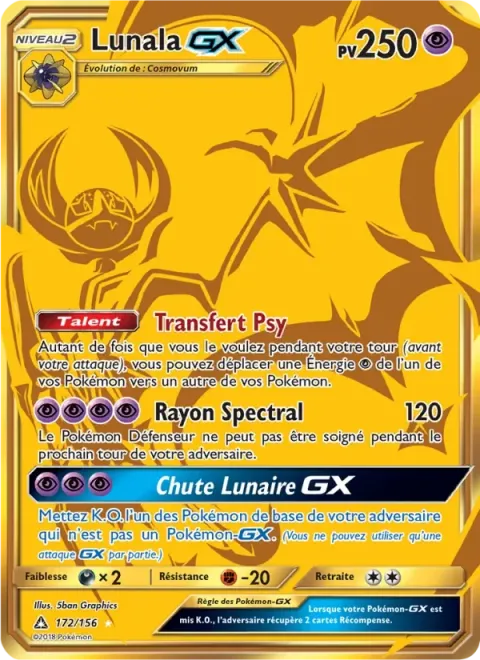 Carte Pokémon Lunala GX 172/156, extension Ultra-Prisme
