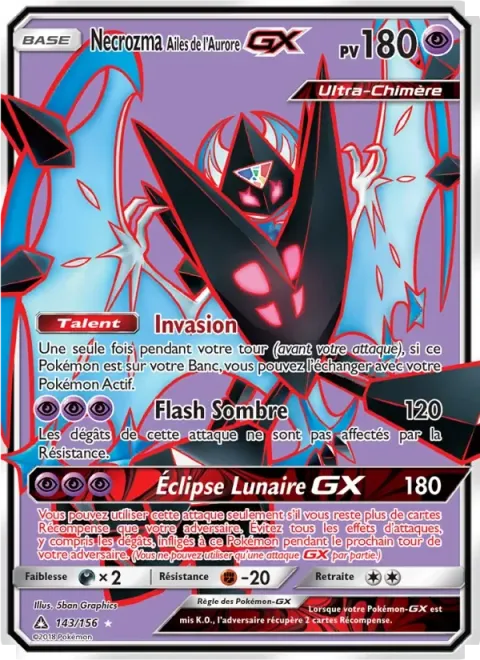 Carte Pokémon Necrozma Ailes de l’Aurore GX 143/156, extension Ultra-Prisme