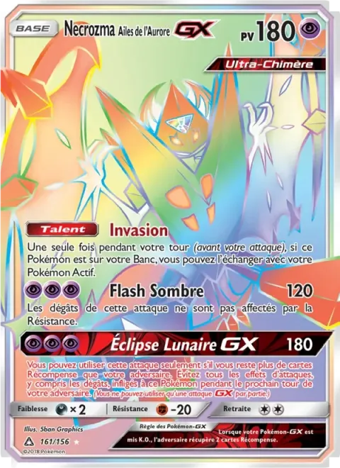 Carte Pokémon Necrozma Ailes de l’Aurore GX 161/156, extension Ultra-Prisme