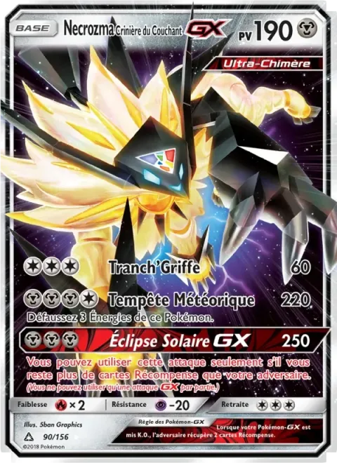 Carte Pokémon Necrozma Crinière du Couchant GX 090/156, extension Ultra-Prisme