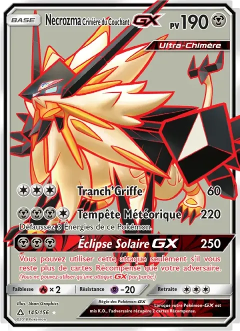 Carte Pokémon Necrozma Crinière du Couchant GX 145/156, extension Ultra-Prisme