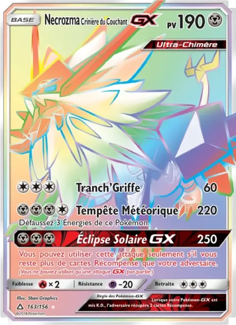 Carte Pokémon Necrozma Crinière du Couchant GX 163/156, extension Ultra-Prisme