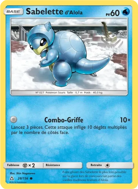 Carte Pokémon Sabelette d’Alola 028/156, extension Ultra-Prisme