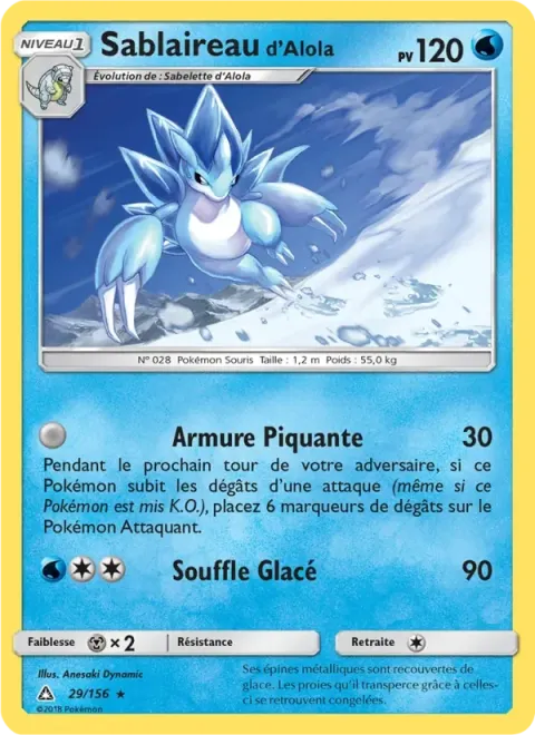 Carte Pokémon Sablaireau d’Alola 029/156, extension Ultra-Prisme