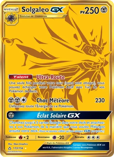 Carte Pokémon Solgaleo GX 173/156, extension Ultra-Prisme