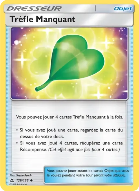 Carte Pokémon Trèfle Manquant 129/156, extension Ultra-Prisme
