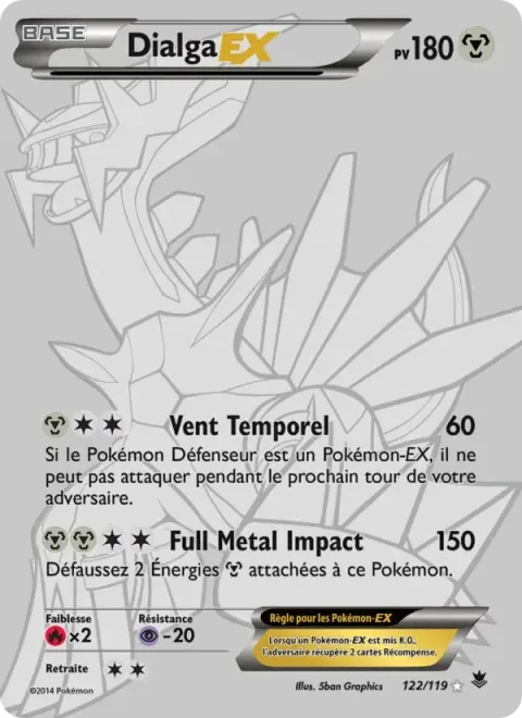 Carte Pokémon Dialga EX 122/119, extension Vigueur Spectrale