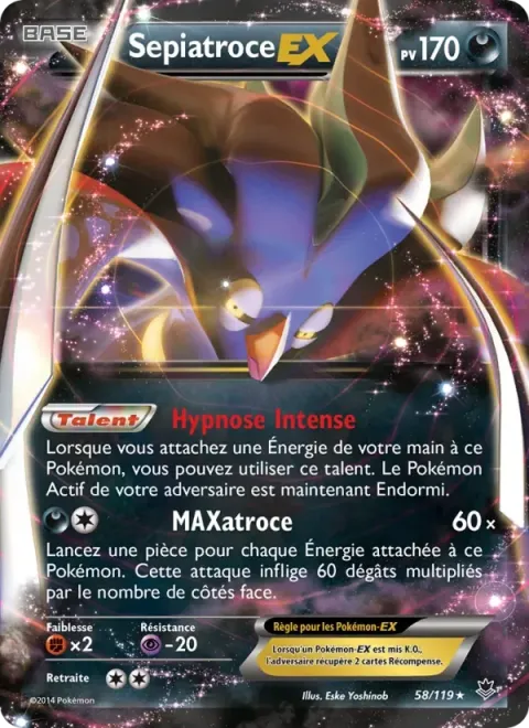 Carte Pokémon Sepiatroce EX 058/119, extension Vigueur Spectrale