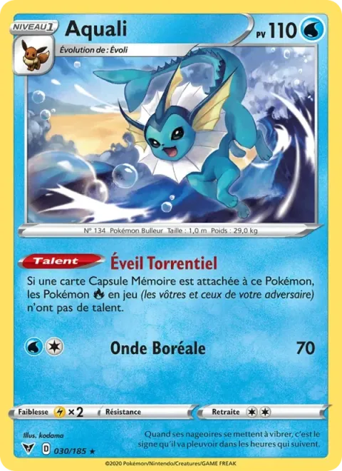 Carte Pokémon Aquali 030/185, extension Voltage Éclatant