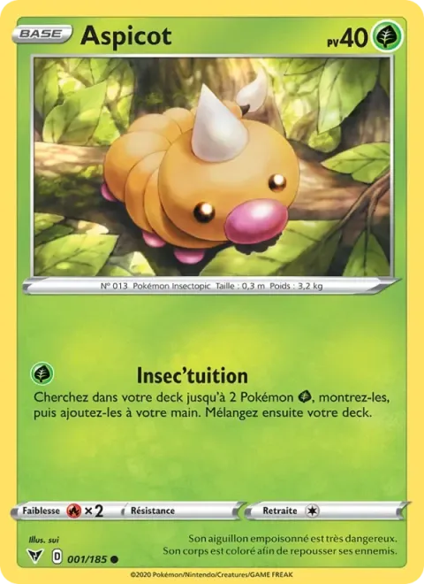 Carte Pokémon Aspicot 001/185, extension Voltage Éclatant