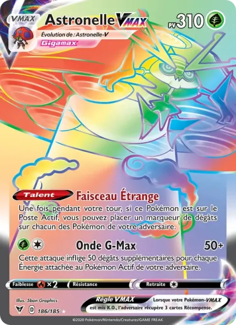 Carte Pokémon Astronelle VMAX 186/185, extension Voltage Éclatant