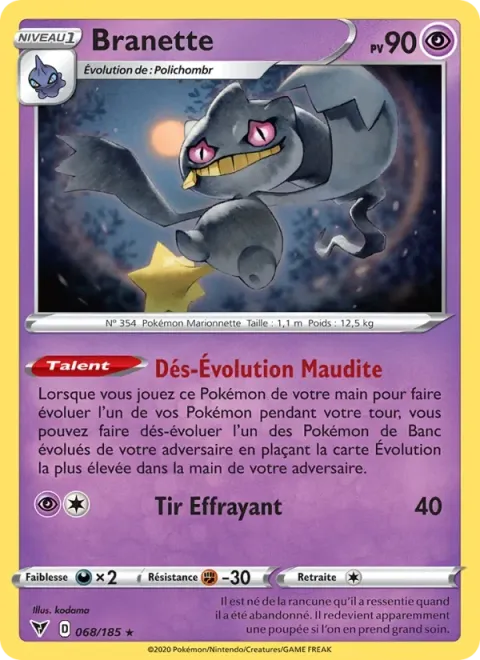 Carte Pokémon Branette 068/185, extension Voltage Éclatant