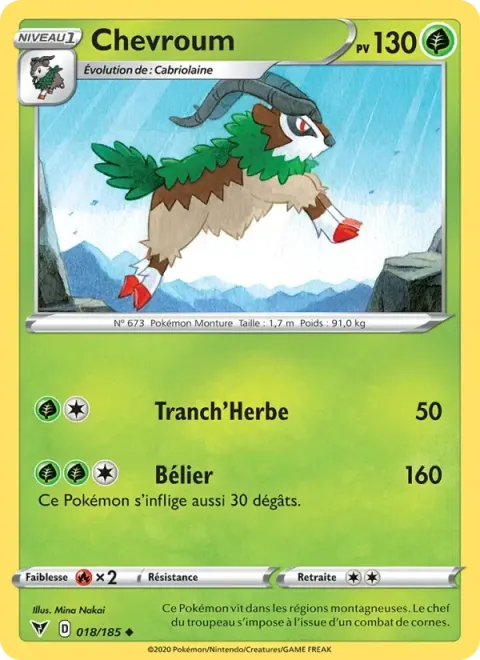 Carte Pokémon Chevroum 018/185, extension Voltage Éclatant