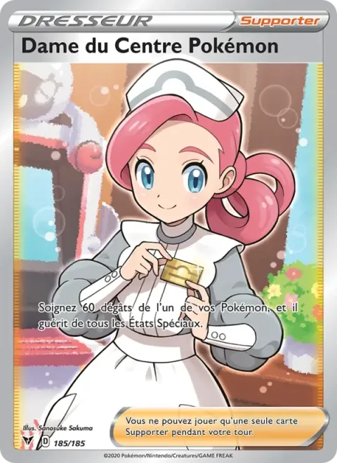 Carte Pokémon Dame du Centre Pokémon 185/185, extension Voltage Éclatant