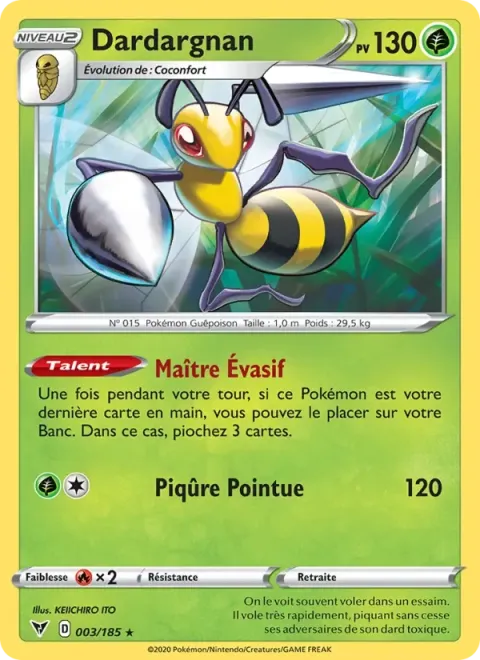 Carte Pokémon Dardargnan 003/185, extension Voltage Éclatant