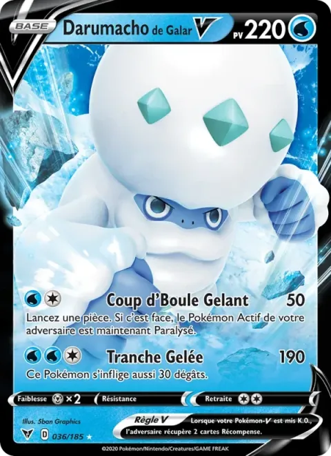Carte Pokémon Darumacho de Galar V 036/185, extension Voltage Éclatant