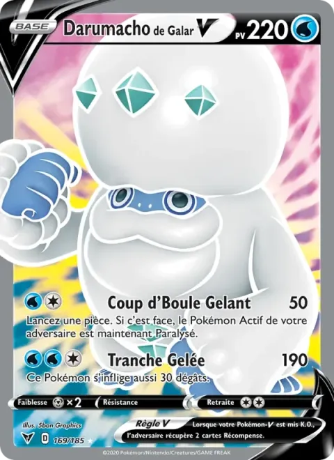 Carte Pokémon Darumacho de Galar V 169/185, extension Voltage Éclatant