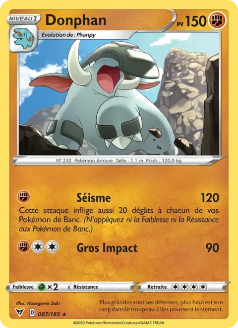Carte Pokémon Donphan 087/185, extension Voltage Éclatant