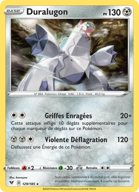 Carte Pokémon Duralugon 129/185, extension Voltage Éclatant