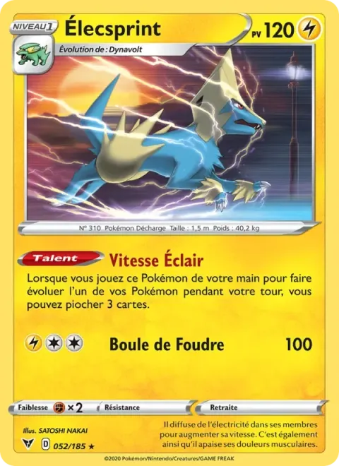 Carte Pokémon Élecsprint 052/185, extension Voltage Éclatant